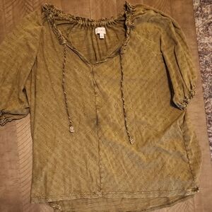 Wonderly Olive Blouse with Drawstring Detail